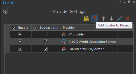 Add a locator to search tool - Provider Settings